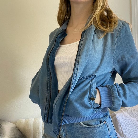 Urban Outfitters Blue Denim Wash Bomber Jacket - Picture 3 of 3